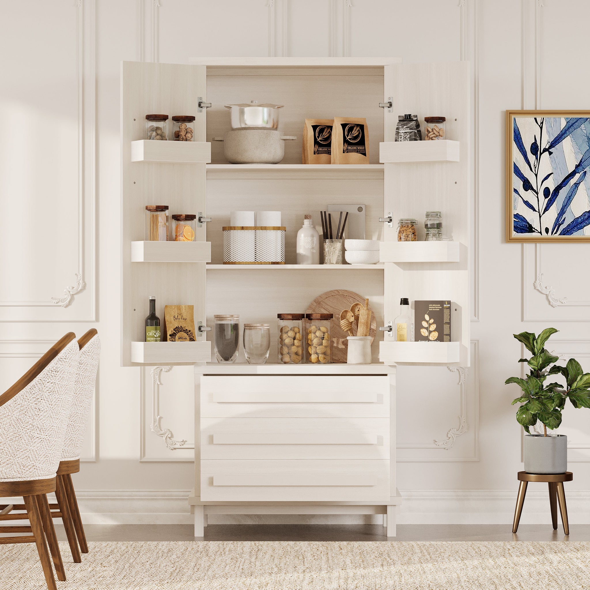 70" Kitchen Pantry Cabinet with Solid Wood Handles and Adjustable Storage by HouseOfZazla