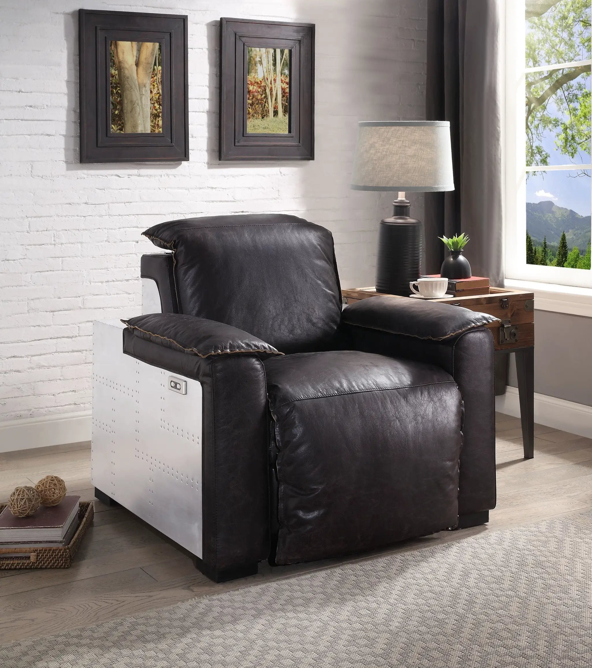 Misezon - Top Grain Leather Power Motion Recliner - Dark Brown by Unique Piece Furniture