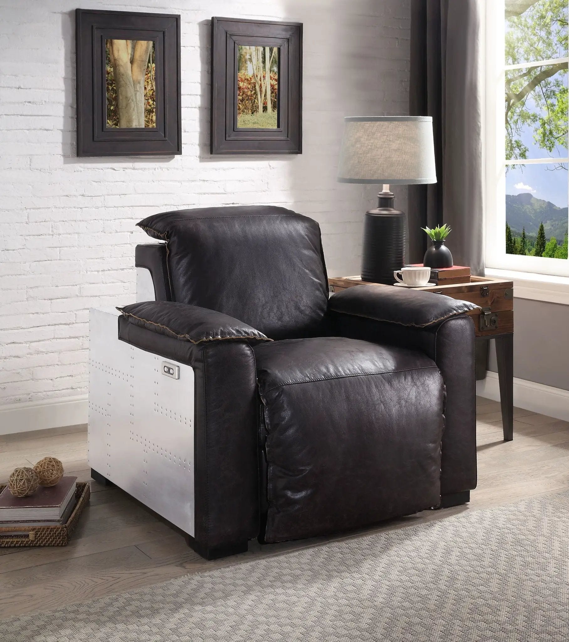 Misezon - Top Grain Leather Power Motion Recliner - Dark Brown by HouseOfZazla