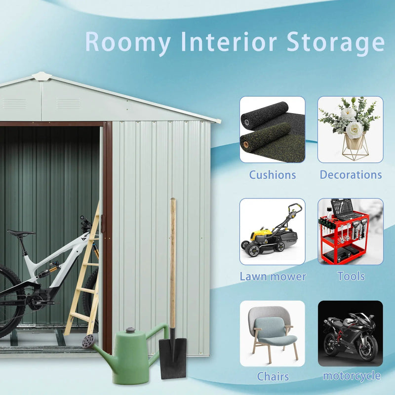 Ry-Sdyx56-Ww Outdoor Metal Storage Shed With Window - White by HouseOfZazla