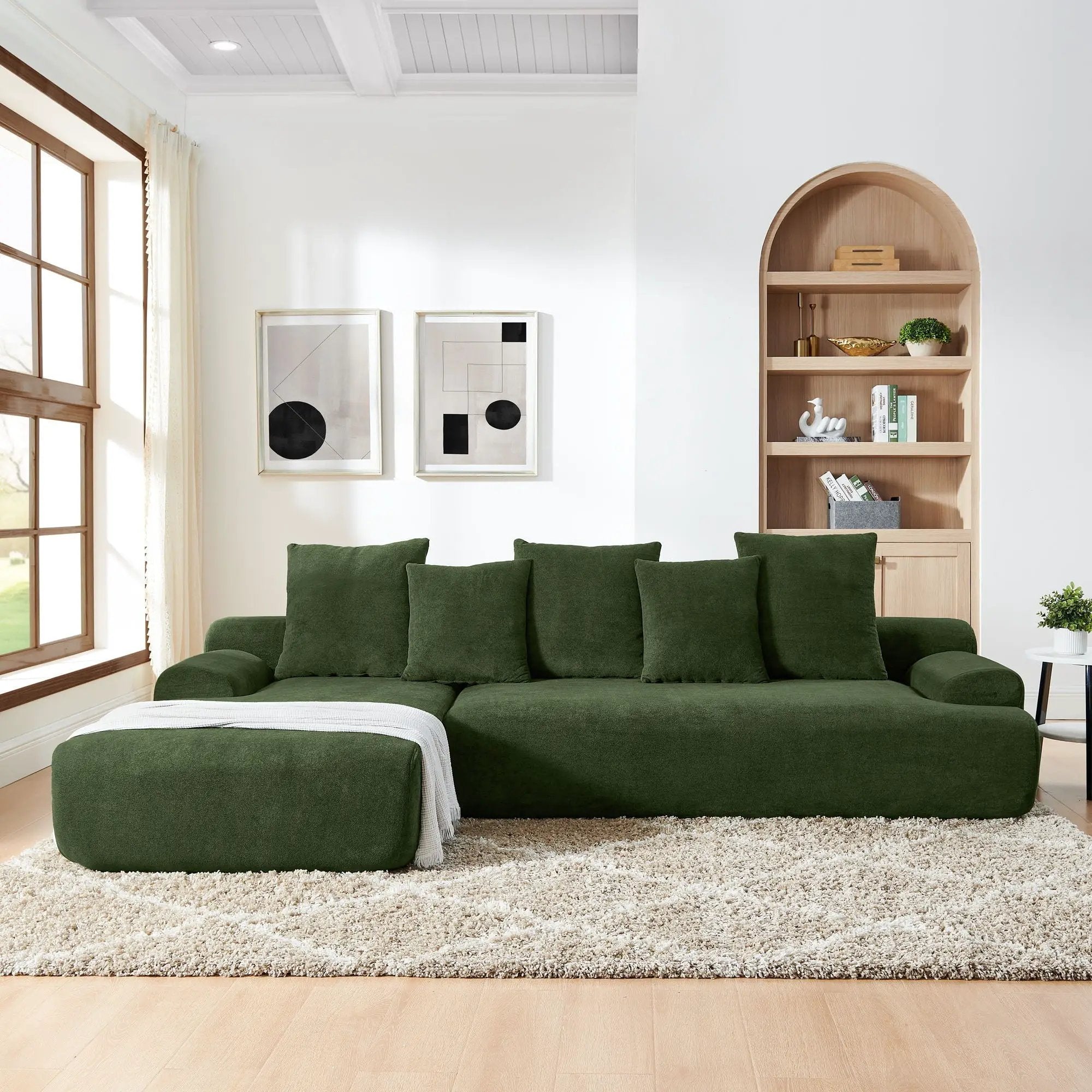 L-Shape Sectional Sofa, Modular Compressed Couch For Living Room Bedroom, 4 Seater - Green by HouseOfZazla