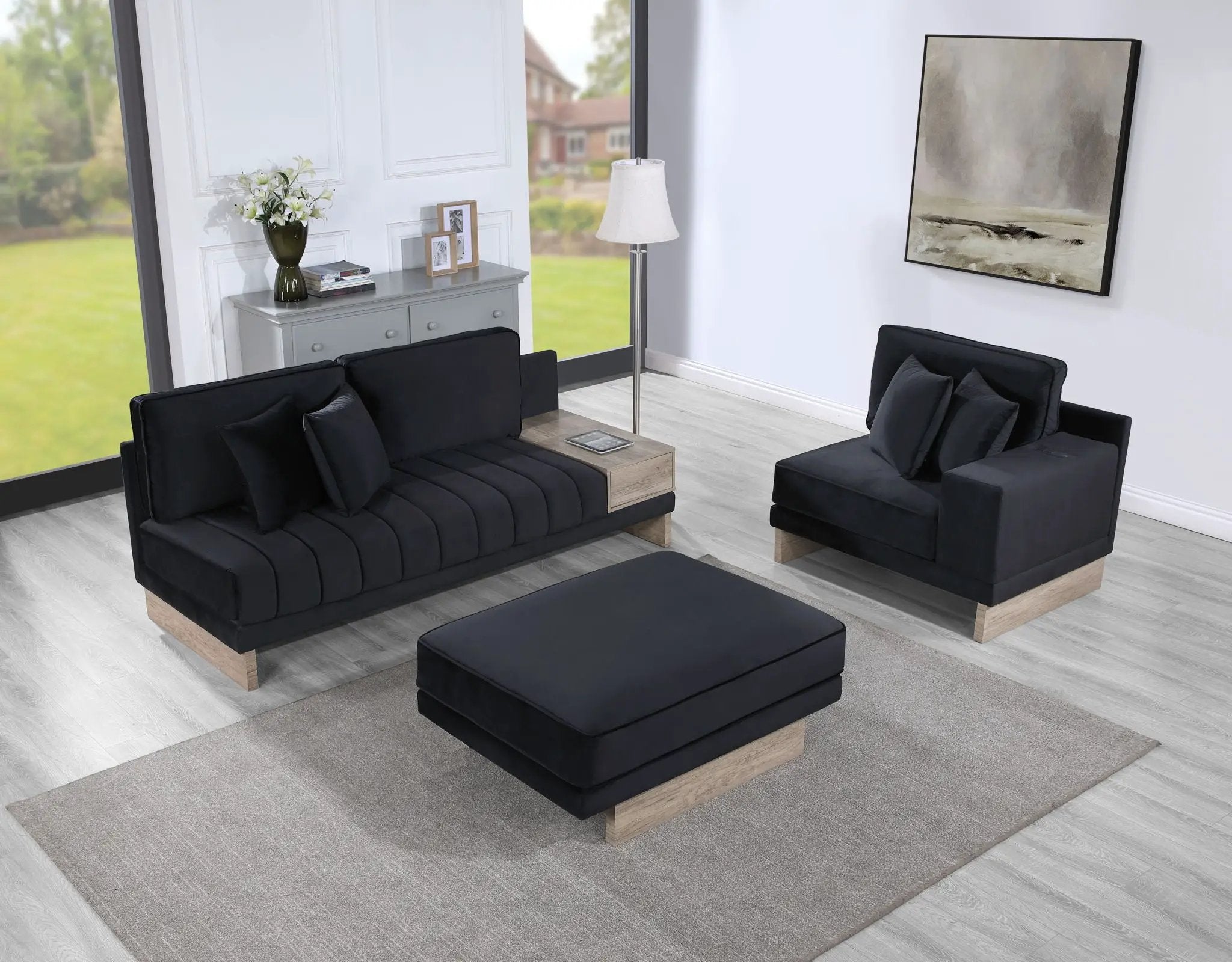 Memphis - Reversible Sectional Sofa Ottoman With Storage Compartment, Drawer, USB ports, Charging Outlets by Unique Piece Furniture
