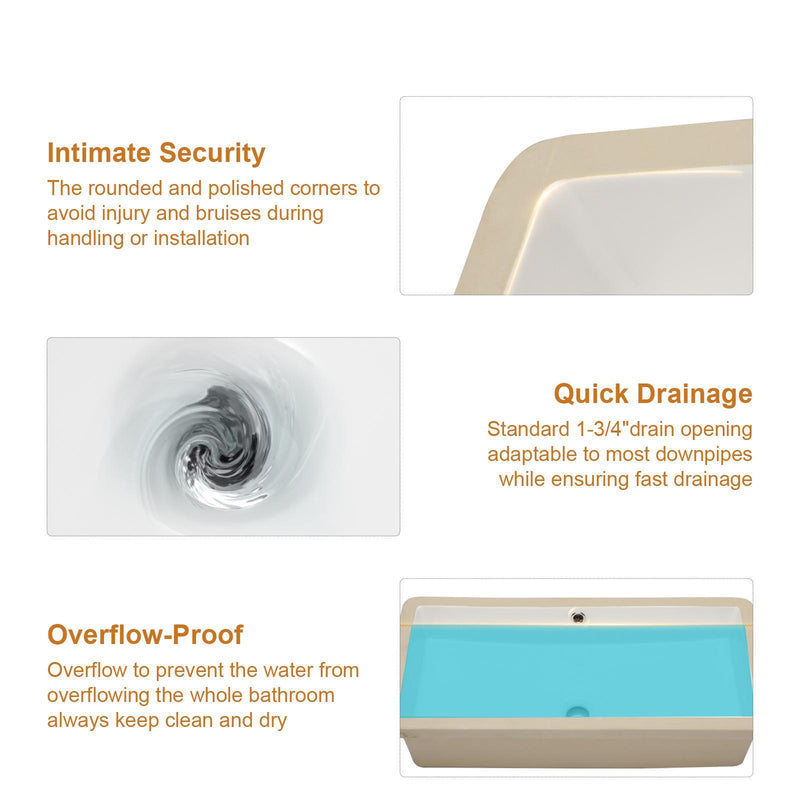 Modern Rectangular Undermount Bathroom Sink With Overflow Ceramic by HouseOfZazla