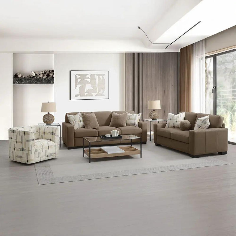 Darya - Loveseat With 3 Pillows - Brown Suede Fabric by Unique Piece Furniture