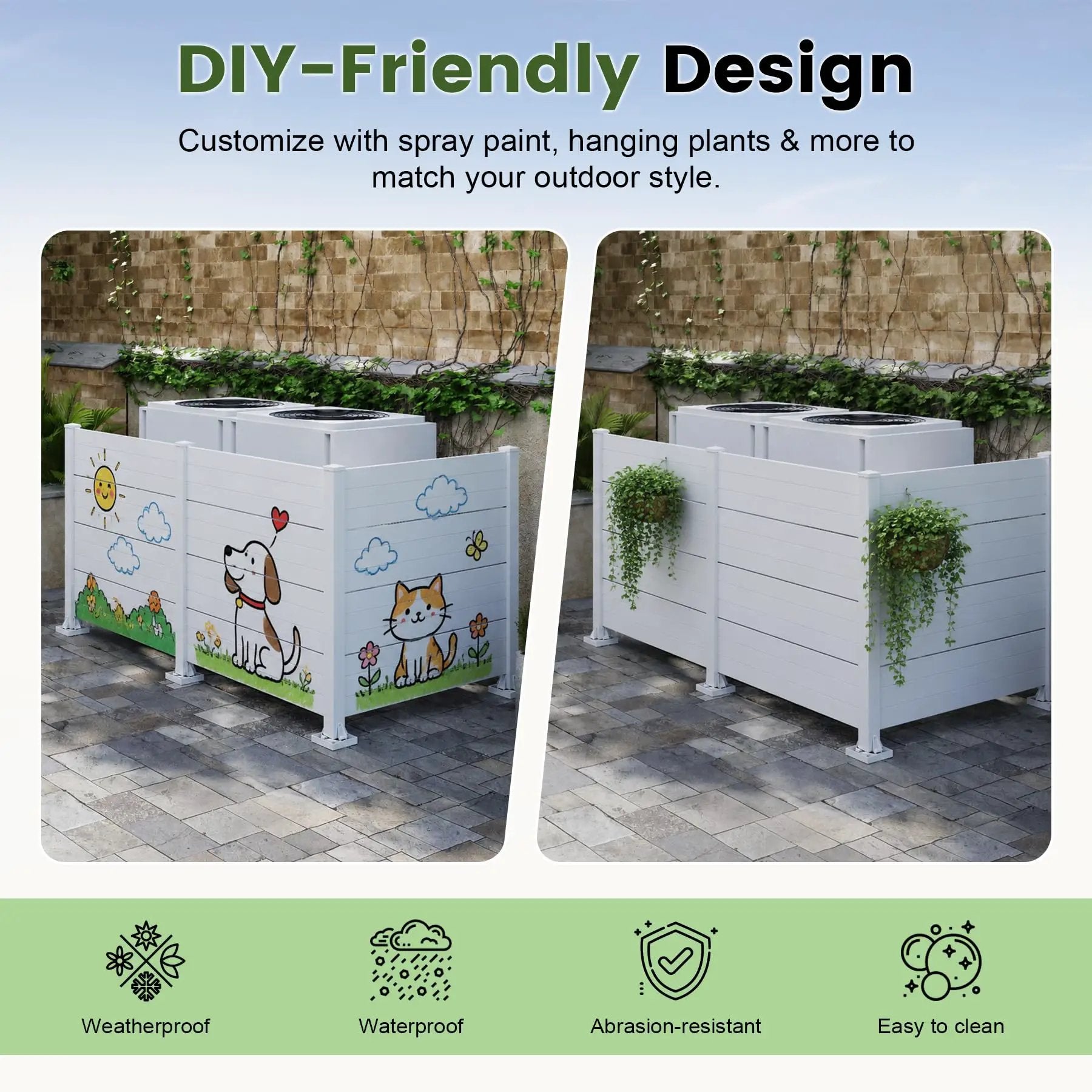 50" W x 49" H Outdoor Privacy Screen, Air Conditioner Fence, All-Weather Vinyl Privacy Fence Screens with Aluminum by HouseOfZazla