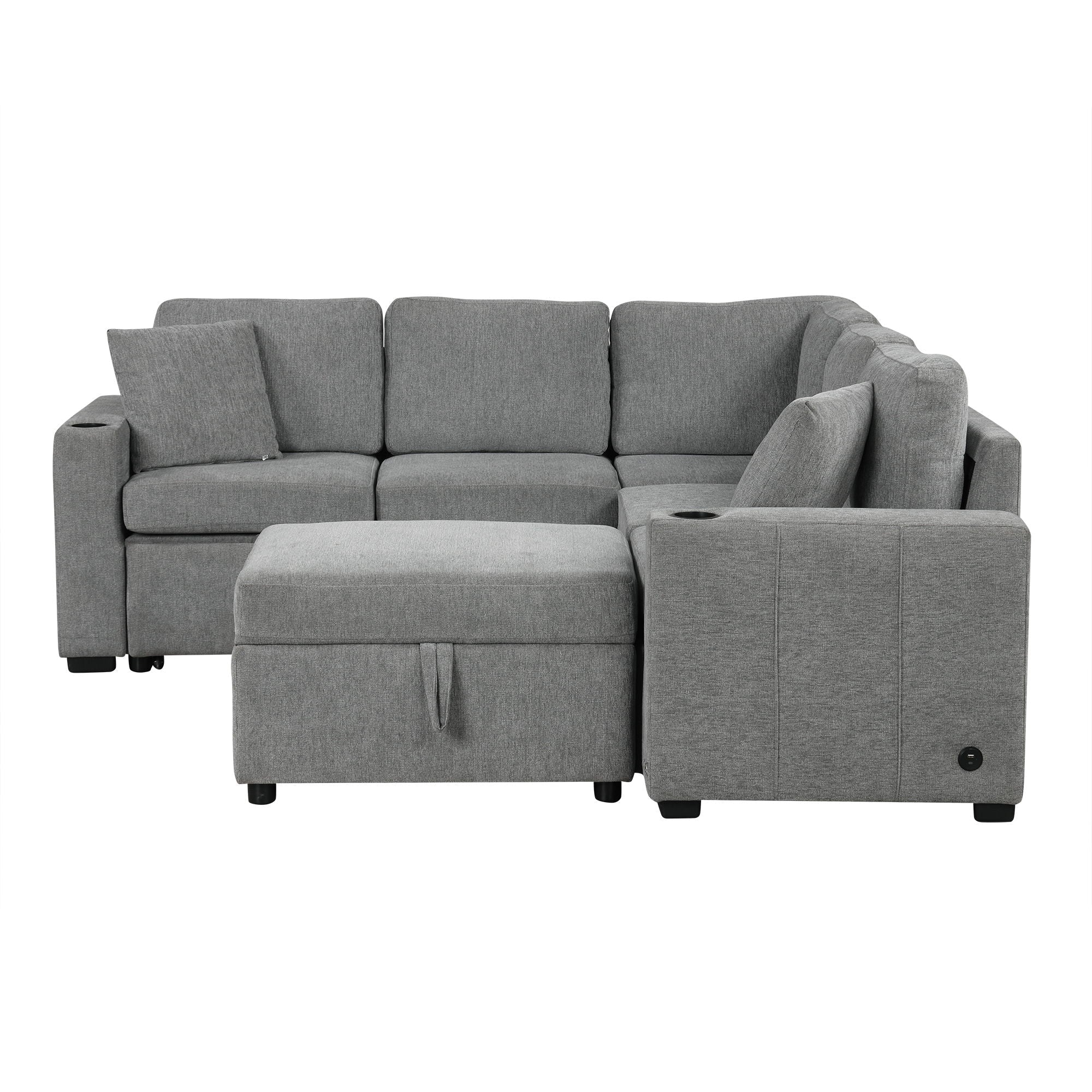 Sectional Sofa Convertible Pull-Out Sofa Bed With A Movable Storage Ottoman For Living Room by HouseOfZazla