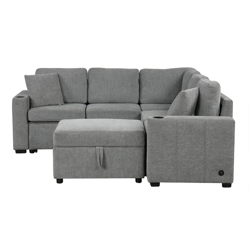 Sectional Sofa Convertible Pull-Out Sofa Bed With A Movable Storage Ottoman For Living Room by HouseOfZazla