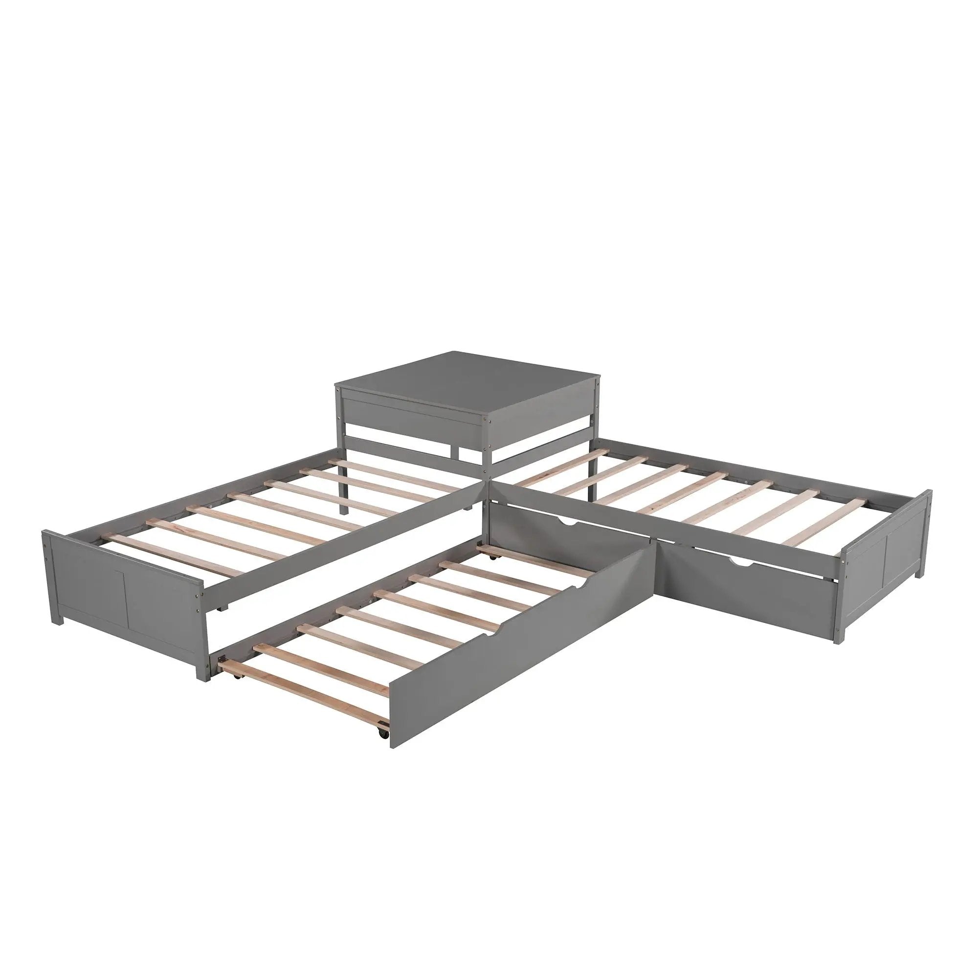 L Shaped Platform Bed With Trundle And Drawers Linked With Built In Desk by Unique Piece Furniture