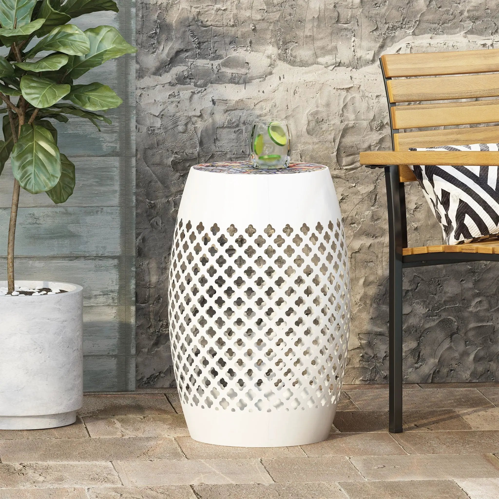 Roswell Outdoor Side Table With Mosaic Tile Top by HouseOfZazla