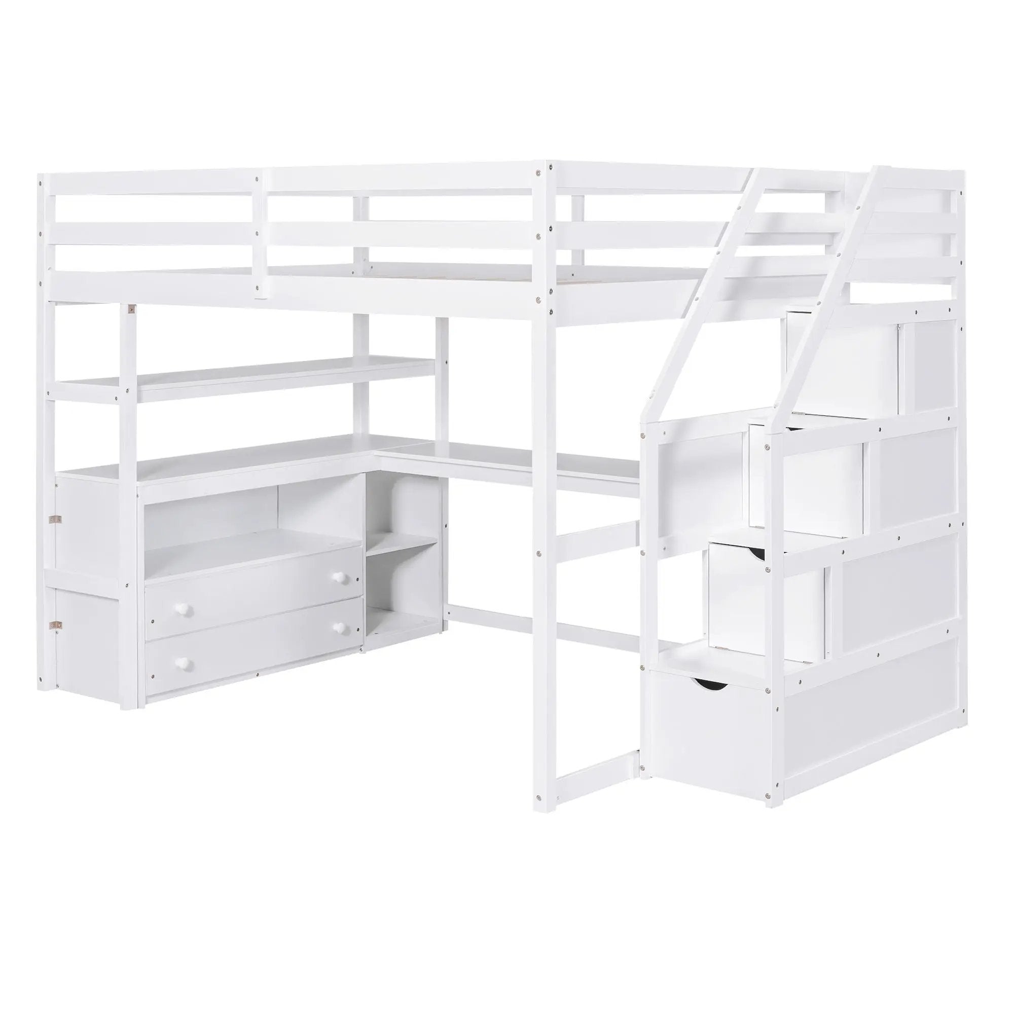 Loft Bed With Desk, Shelves, 2 Drawers, Storage Staircase by Unique Piece Furniture