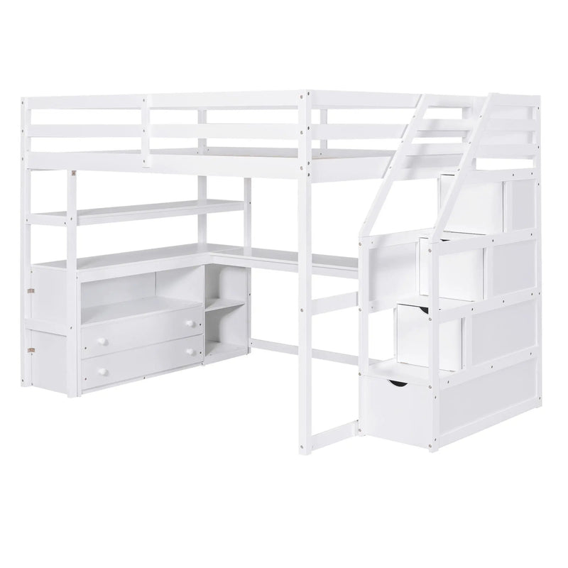 Loft Bed With Desk, Shelves, 2 Drawers, Storage Staircase by Unique Piece Furniture