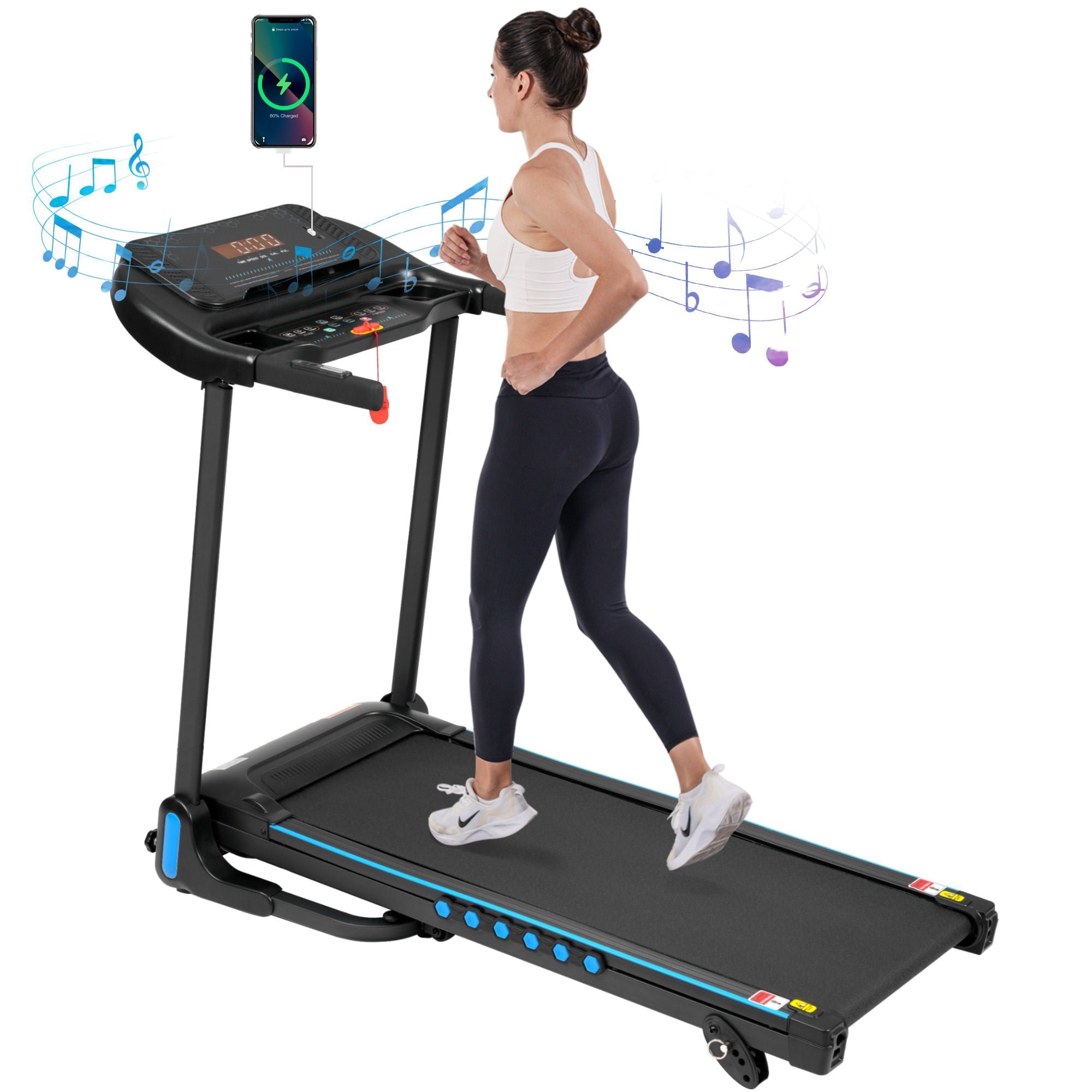 Incline Treadmill For Running & Walking, Hydraulic System Auto Folding With Type C & USB Charge For Android, 10Mph, Bluetooth Speaker - Black by HouseOfZazla