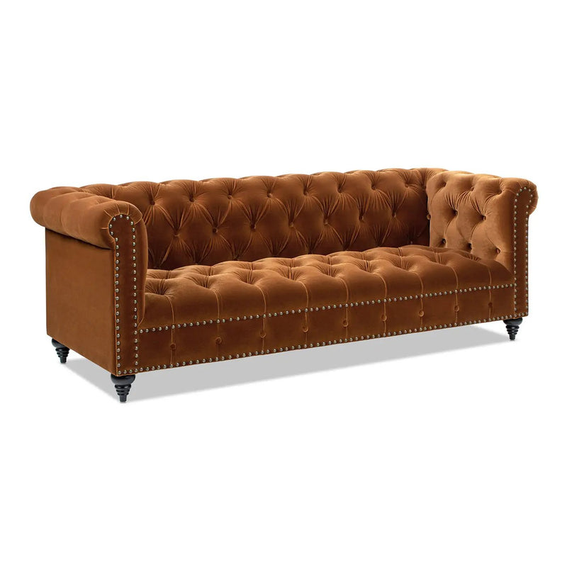 Alto 88' Tufted Chesterfield Sofa, Burnt Orange Performance Velvet by HouseOfZazla