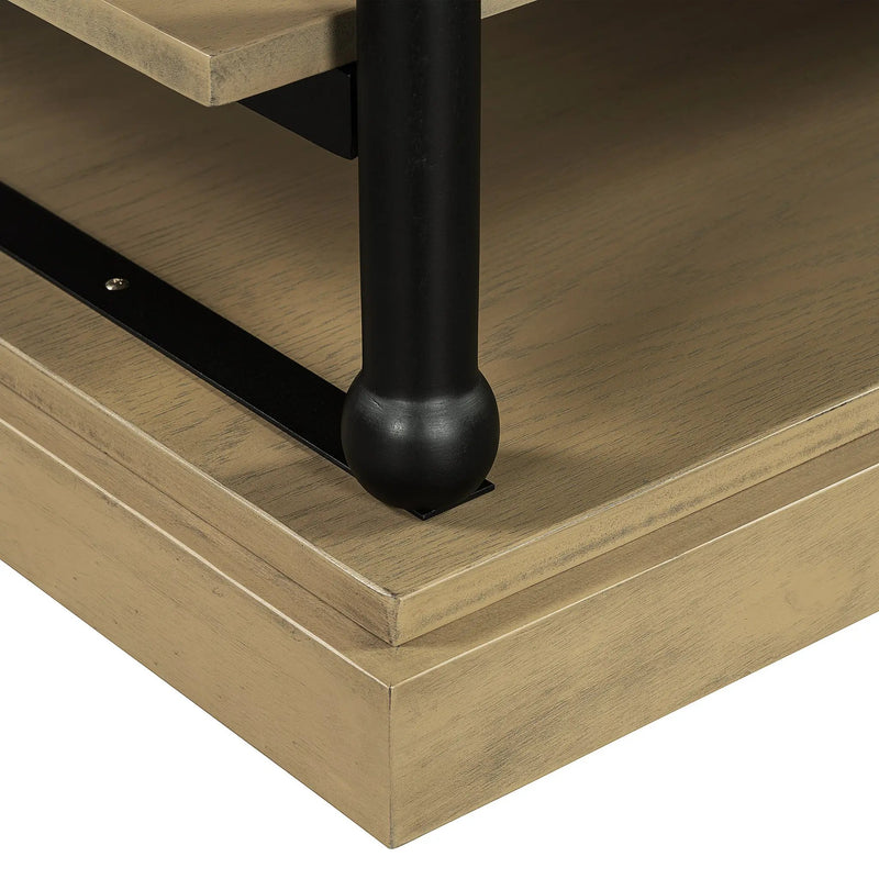 55.1' Wood Coffee Table with Black Legs and Open Storage Shelves by HouseOfZazla