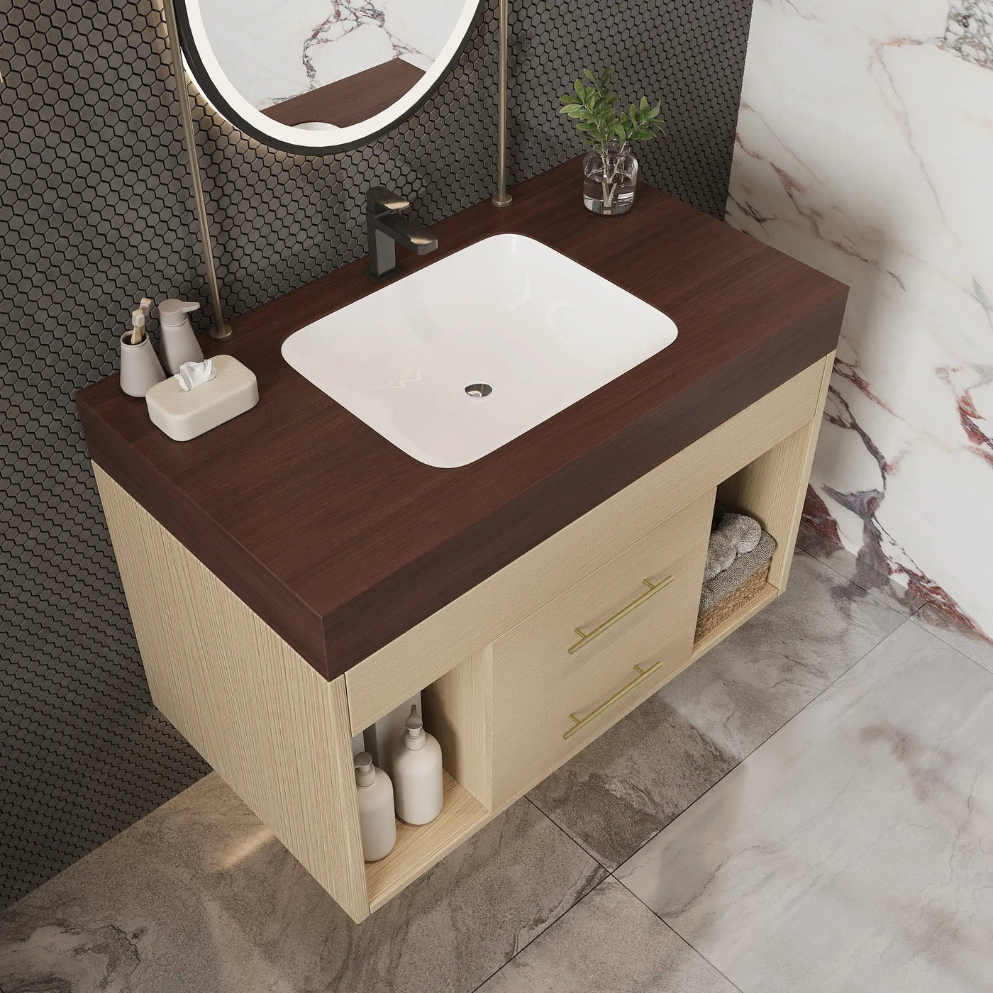 29.9" Modern Floating Bathroom Vanity with Sintered Stone Top by HouseOfZazla