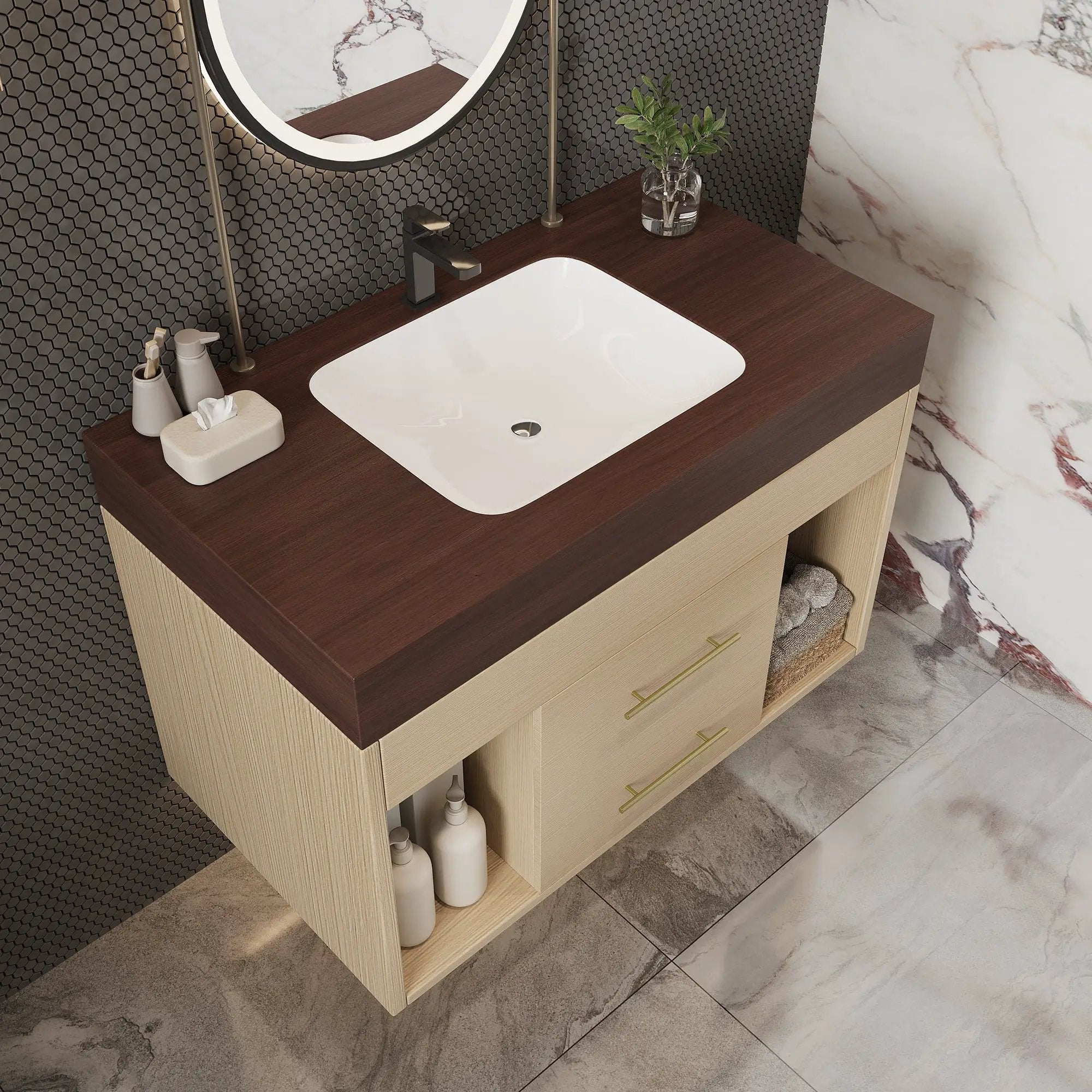 29.9" Modern Floating Bathroom Vanity with Sintered Stone Top by HouseOfZazla