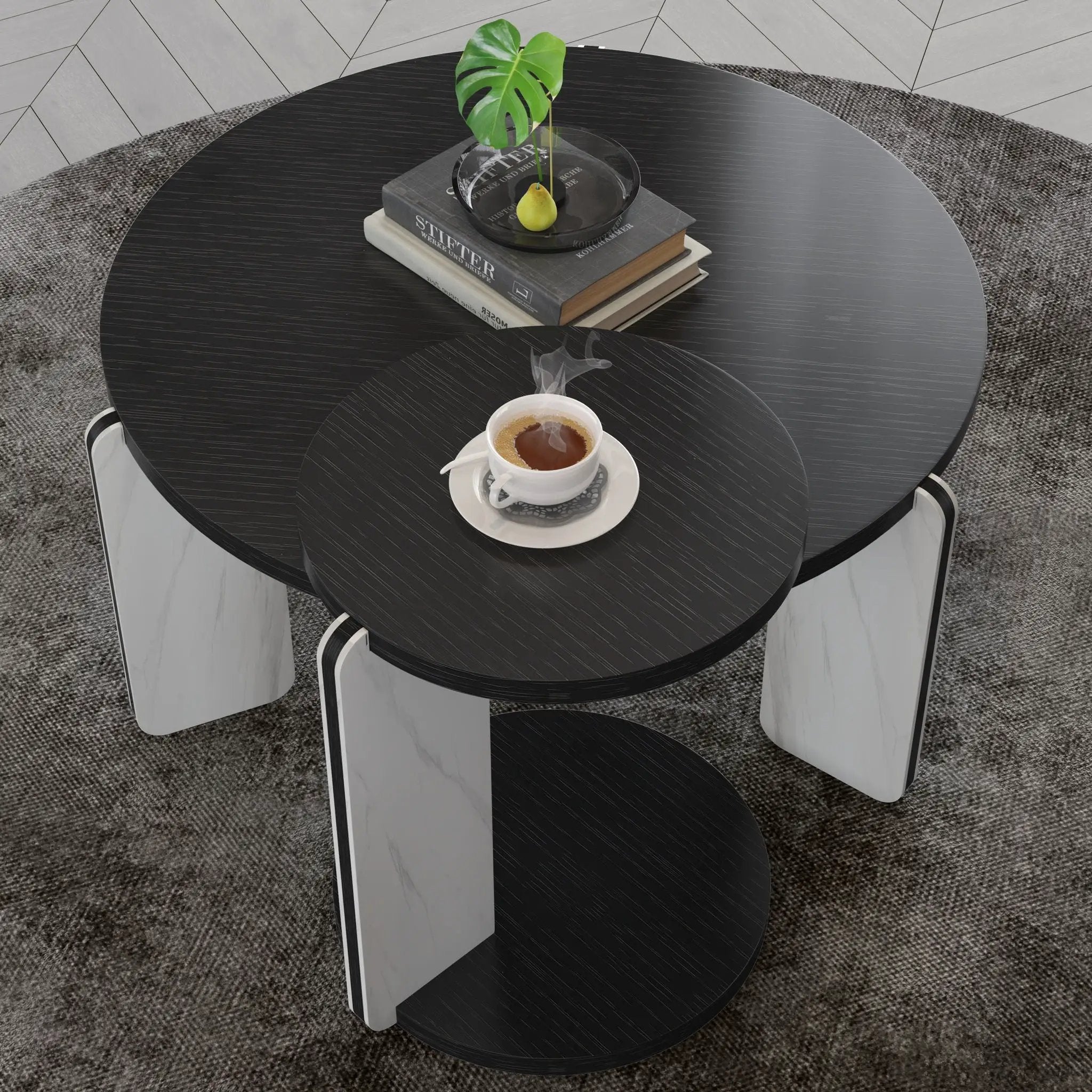 Round Coffee & End Table Set - Black by HouseOfZazla