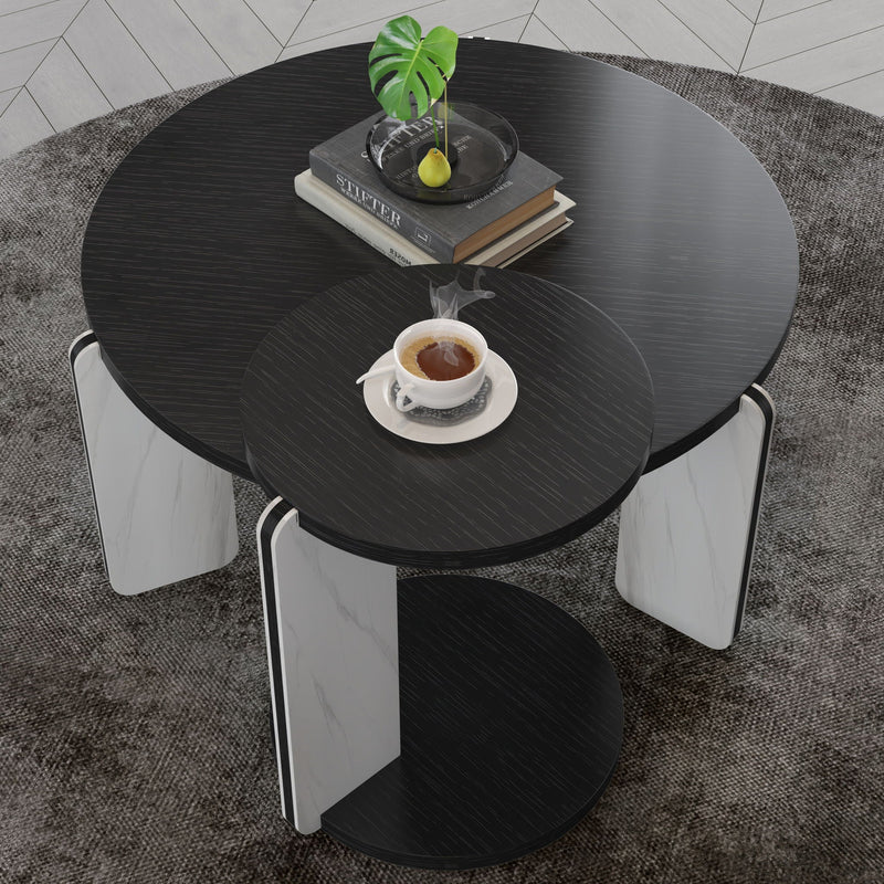 Round Coffee & End Table Set - Black by HouseOfZazla