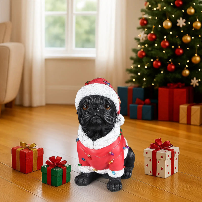 Christmas Pug Statue - Holiday Dog Figurine by HouseOfZazla