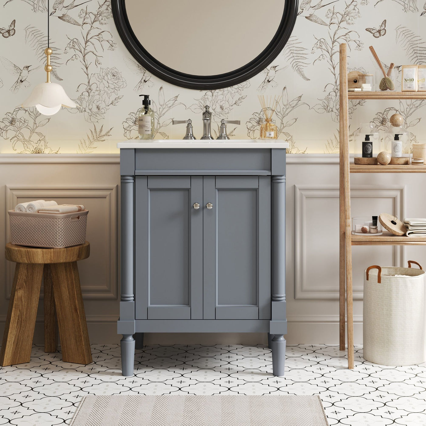 Bathroom Vanity With Top Sink, 2 Tier Storage Cabinet by Unique Piece Furniture