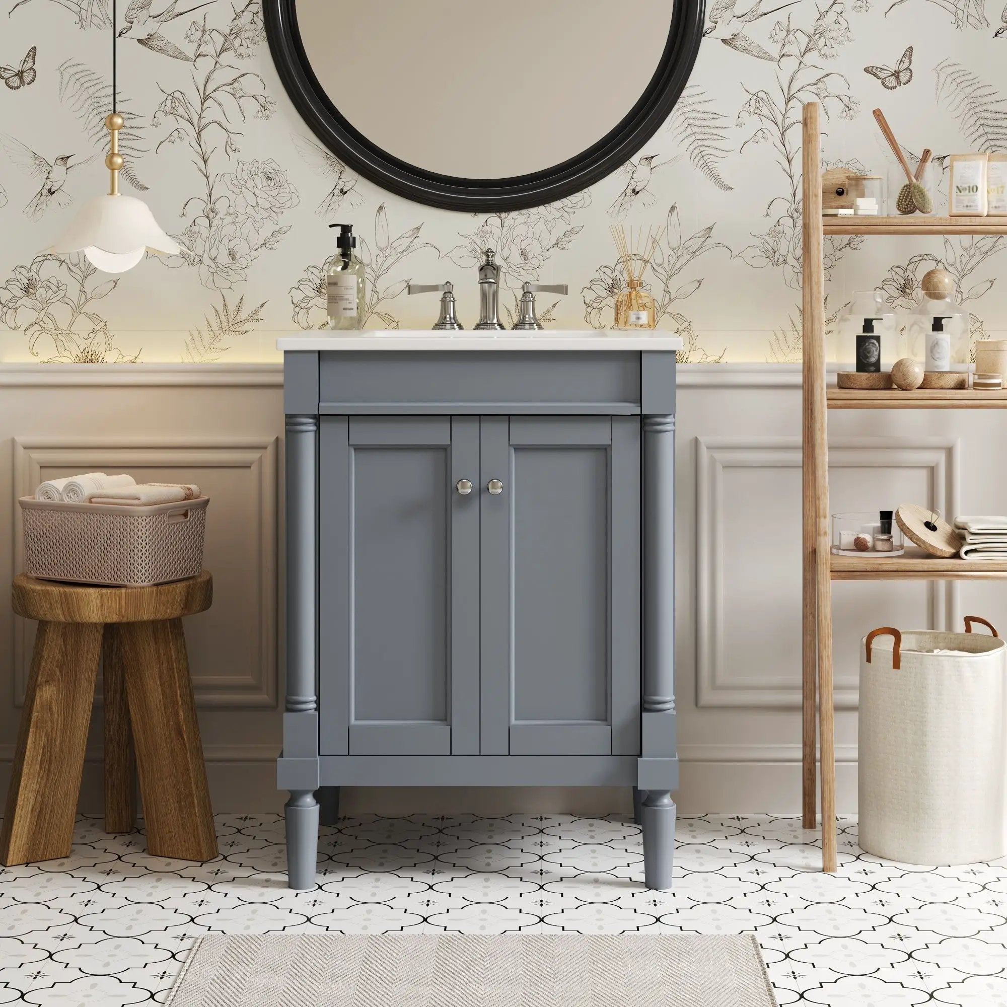 Bathroom Vanity With Top Sink, 2 Tier Storage Cabinet