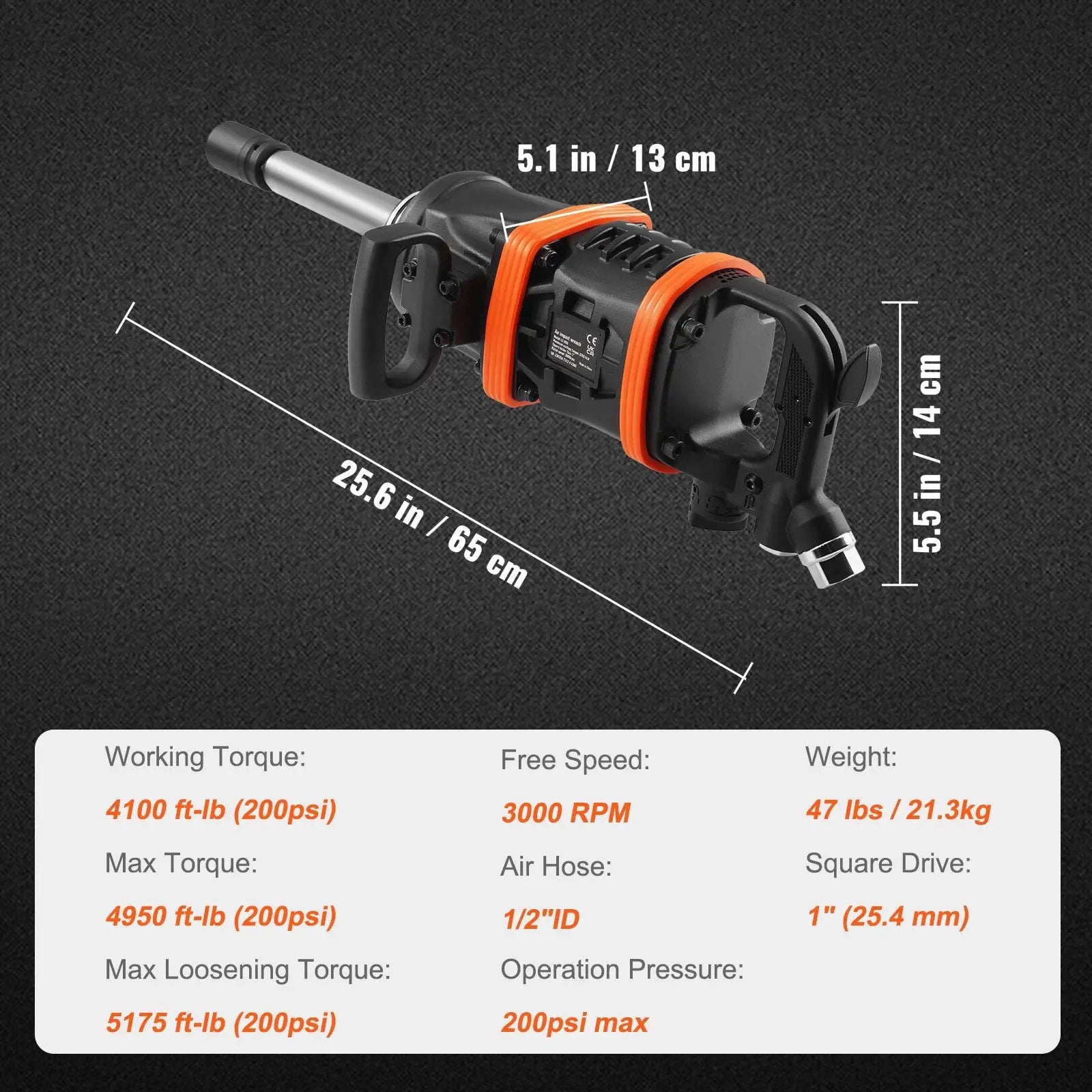 1 Inch Air Impact Wrench with 5175 ft-lbs Torque and 8 Inch Extended Anvil by HouseOfZazla