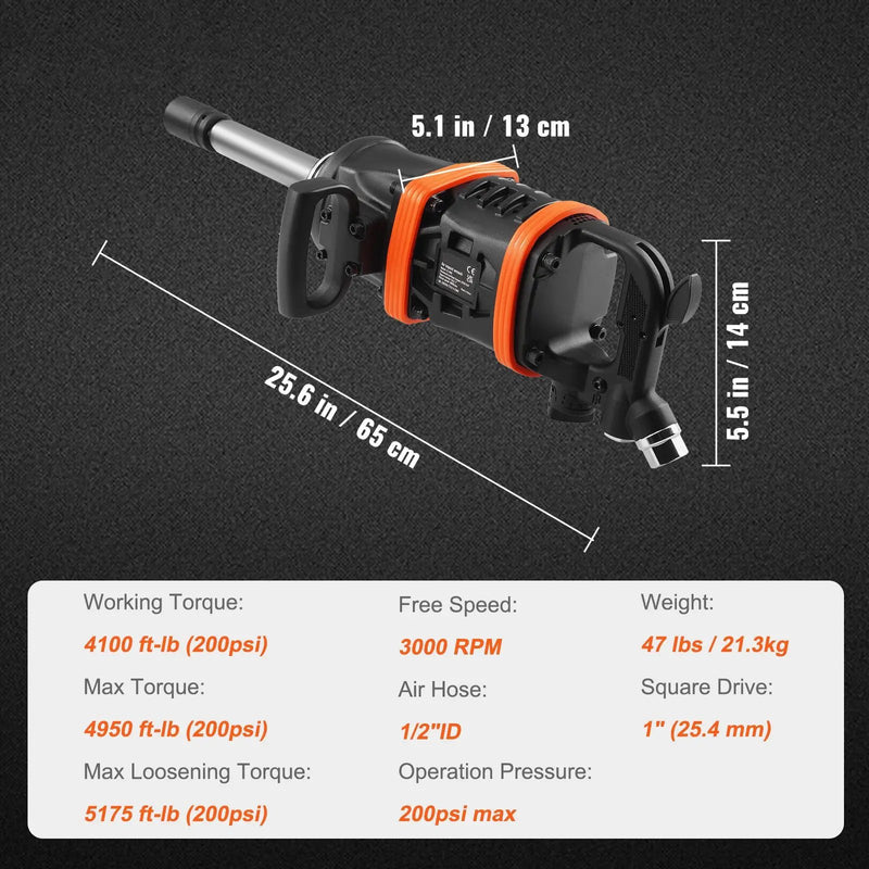 1 Inch Air Impact Wrench with 5175 ft-lbs Torque and 8 Inch Extended Anvil by HouseOfZazla