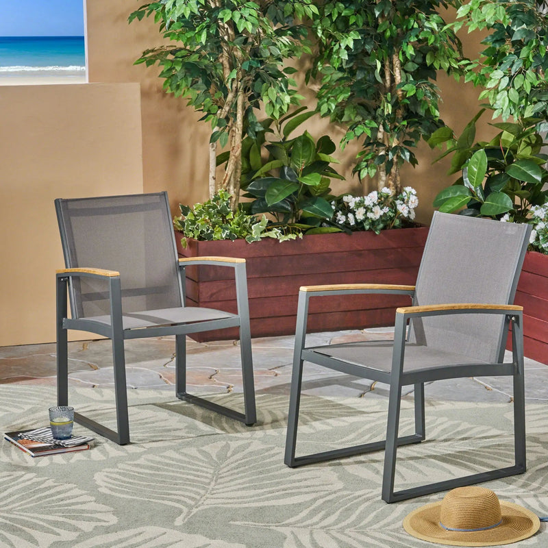 Aresha Metal Outdoor Dining Armchair (Set of 2) - Gray by HouseOfZazla