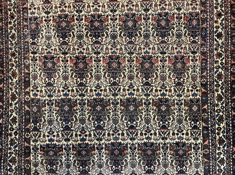 Antique Persian Afshar Rug 5x7, Wool Hand Knotted Oriental Carpet 5 x 7 ft, Repeated Motif Allover, Cream and Maroon, Tribal Rug, Medium Sized Rug, Zil-i-Sultan Design by Jewel Rugs