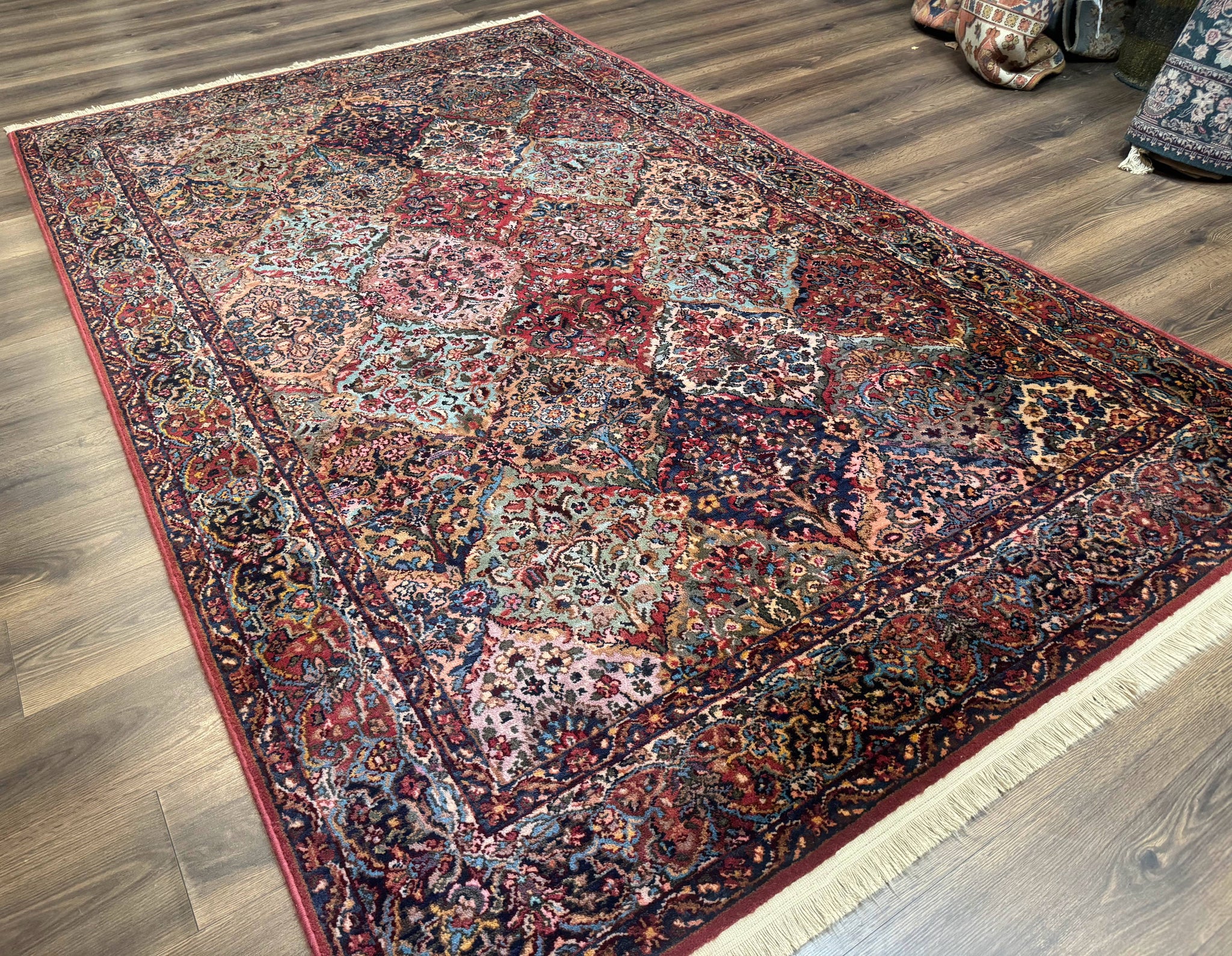 Karastan Rug 5.9 x 9, Multicolor Panel Kirman Rug #717, Wool Original Karastan Collection 700 Series by Jewel Rugs