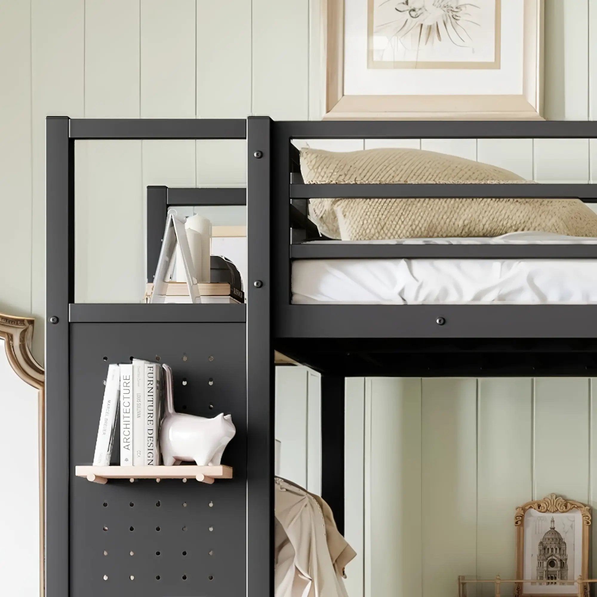 Twin XL Size Loft Bed Frame with Wardrobe and Shelves by HouseOfZazla