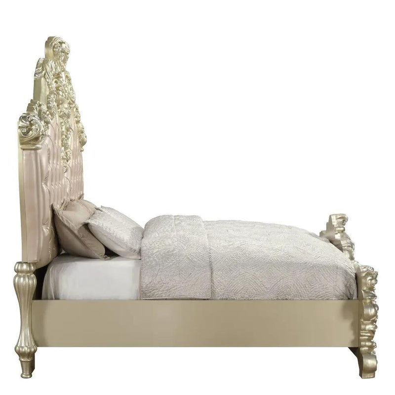 Vatican - Eastern King Bed - Synthetic Leather, Light Gold & Champagne Silver by Unique Piece Furniture
