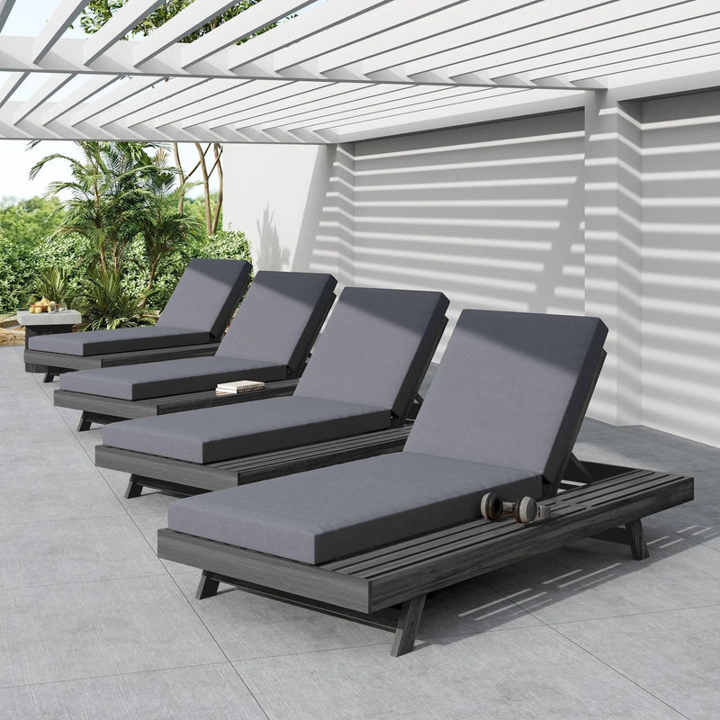 Lounge Chaise Set in Black Acacia Wood with Water-Resistant Cushions by HouseOfZazla