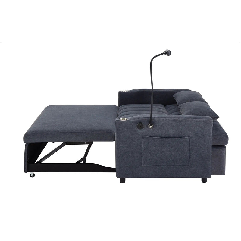 Convertible Sofa Bed Loveseat Sofa With Three USB Ports, Two Side Pockets, Two Cup Holders And 360° swivel Phone Holder For Living Room by HouseOfZazla