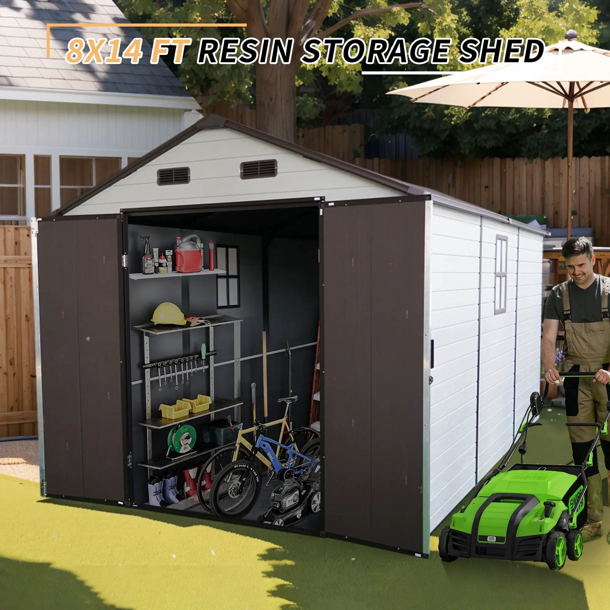 8x14 Ft Outdoor Resin Storage Shed with Windows by HouseOfZazla