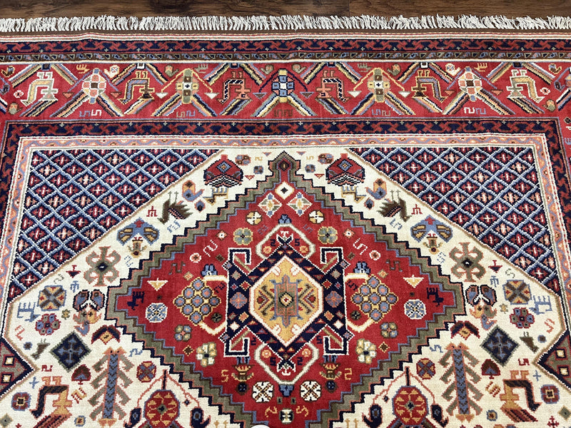 Belgium Power Loomed Rug 8x12, Geometric Medallions Persian Tribal Pattern, Vintage Wool Carpet, Ivory Red Blue by Jewel Rugs