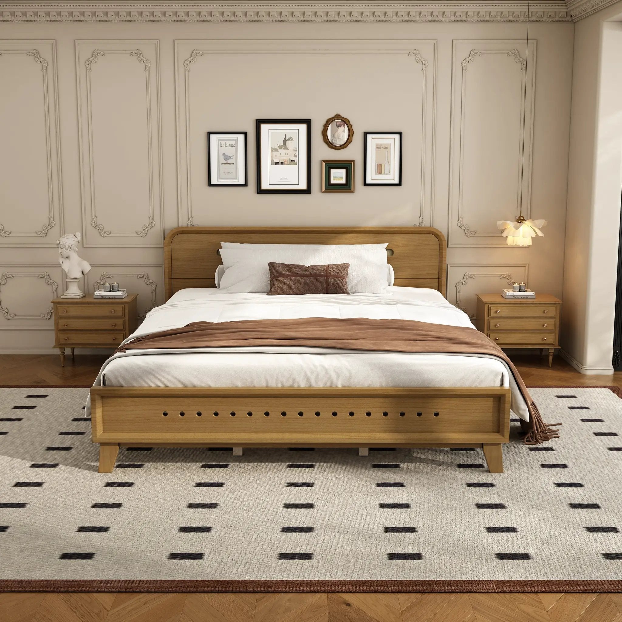 Pine Solid Wood Queen Size Bed, Rustic Yellow by HouseOfZazla