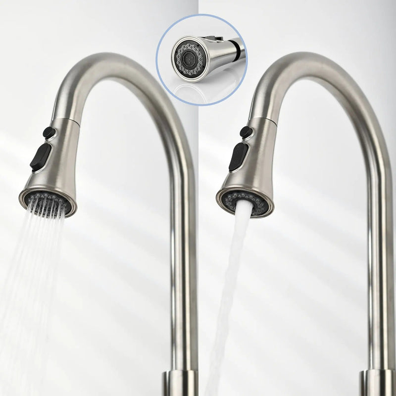Classic High Arc Kitchen Faucet With Pull Down Sprayer, Stainless Steel - Brushed Nickel by HouseOfZazla