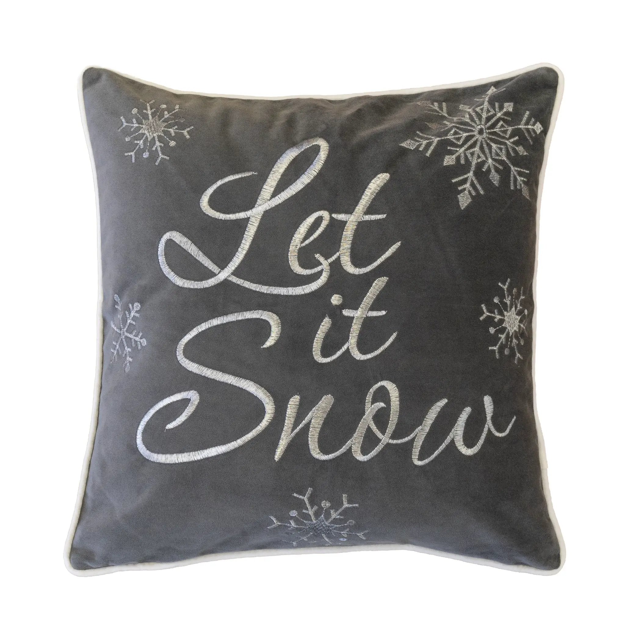 Let It Snow Embroidered Cotton Throw Pillow by HouseOfZazla