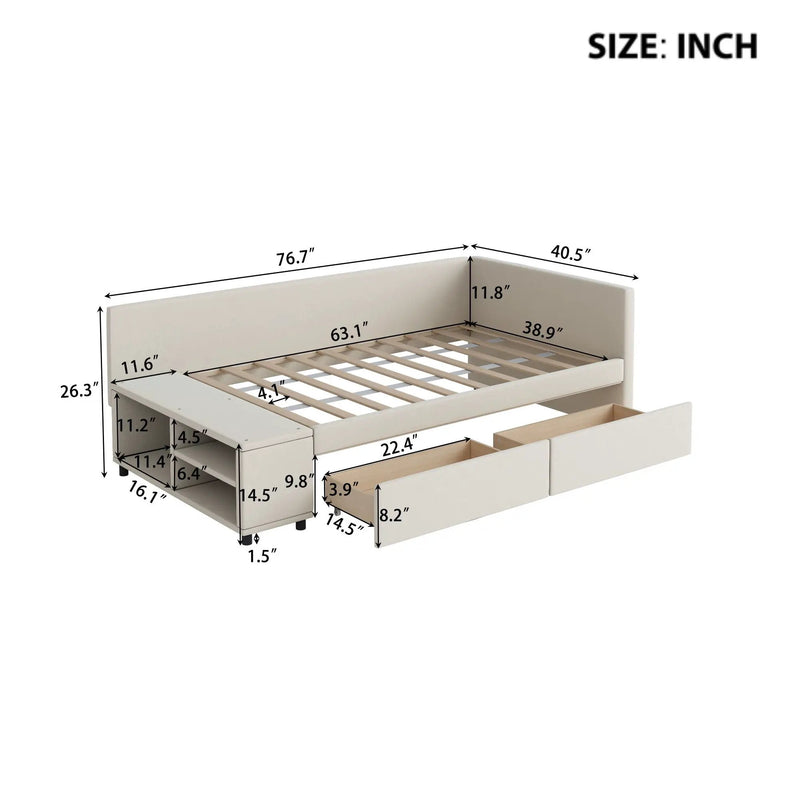 L Shaped Upholstered Platform Bed With Storage And Drawers by HouseOfZazla
