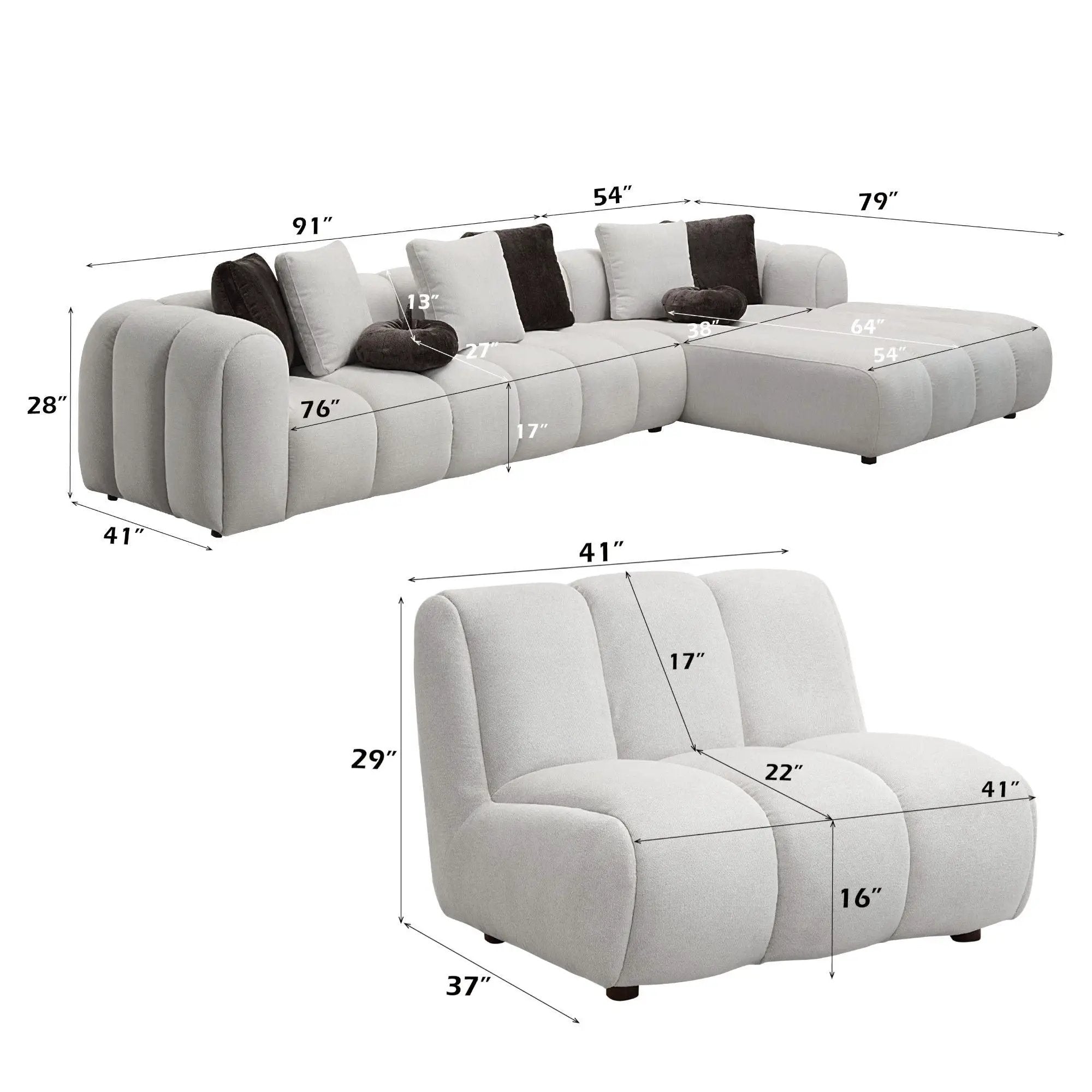 Manilla - Sectional Sofa With Chair - Ivory White by Unique Piece Furniture