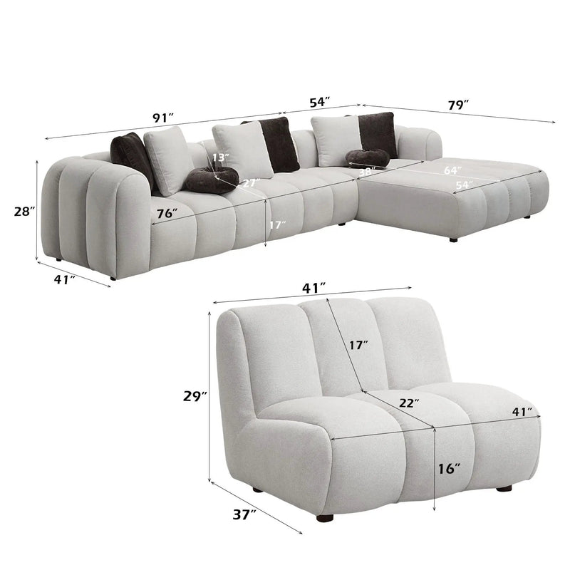 Manilla - Sectional Sofa With Chair - Ivory White by Unique Piece Furniture