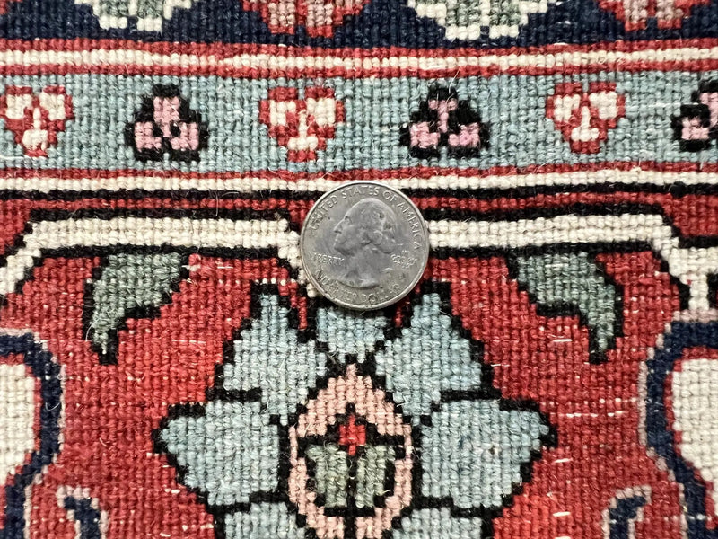 Pak Persian Rug 3x4, Wool Hand Knotted Vintage Traditional Carpet, Navy Blue & Red, Very Fine Small Handmade Floral Rug by Jewel Rugs