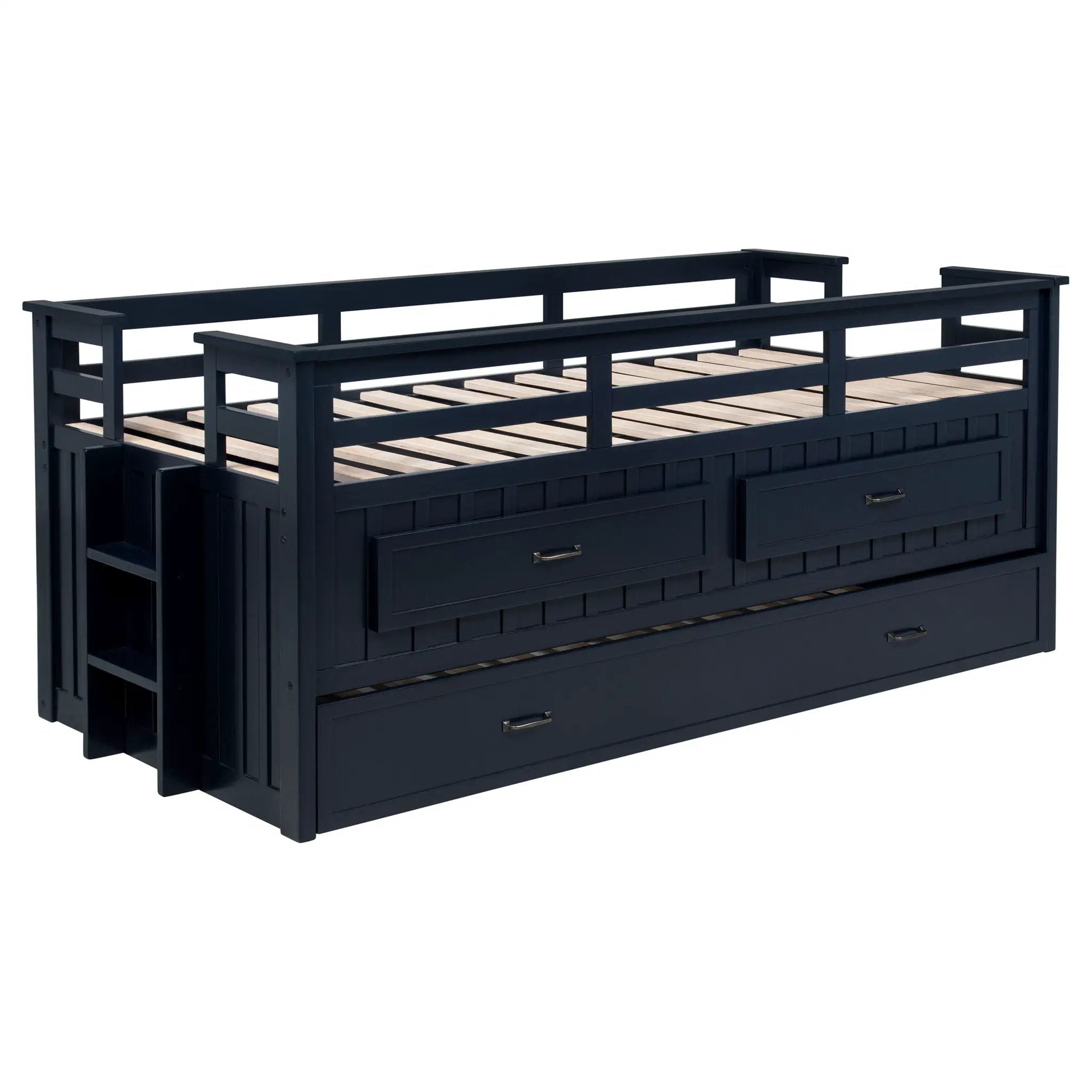 Carlsbad Wood Twin Captains Bed With Trundle Navy Blue by Unique Piece Furniture