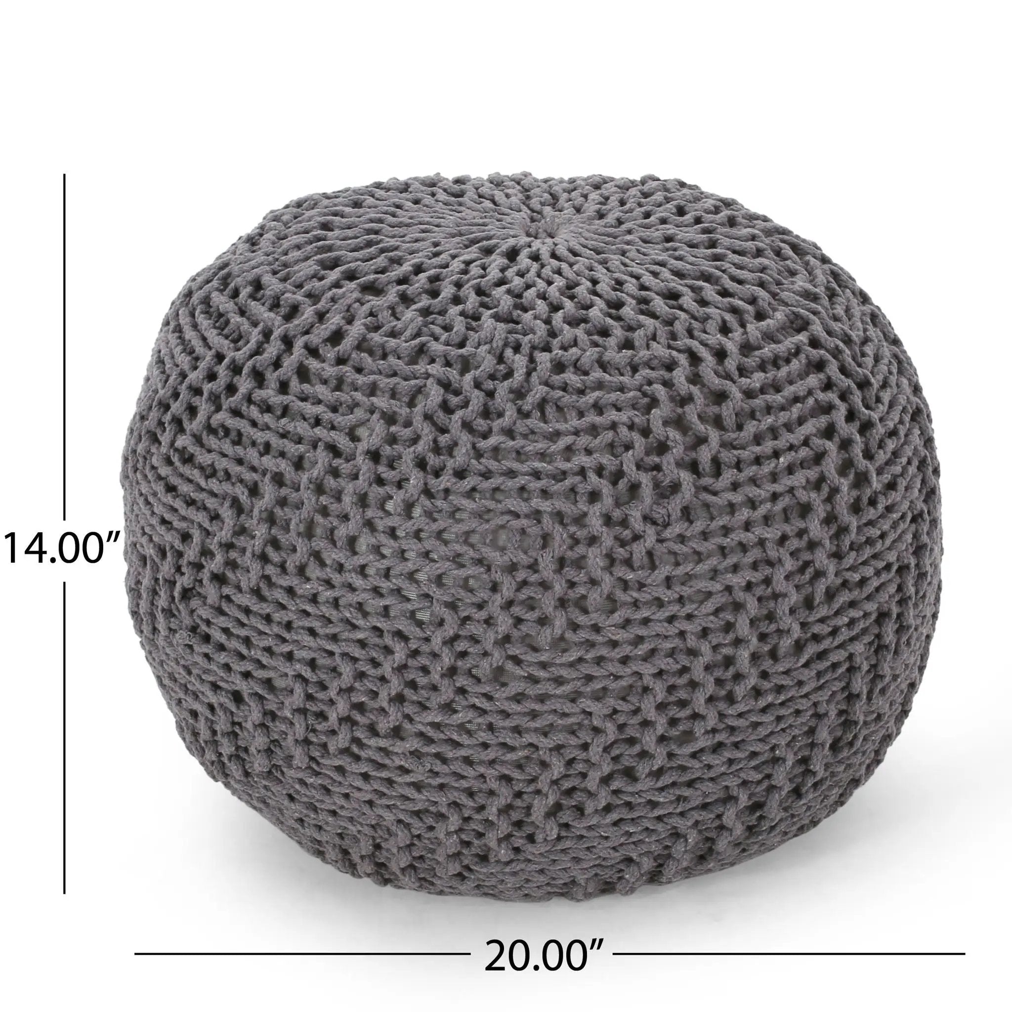 Hazel Modern Knitted Cotton Yarn Round Pouf - Dark Gray by HouseOfZazla