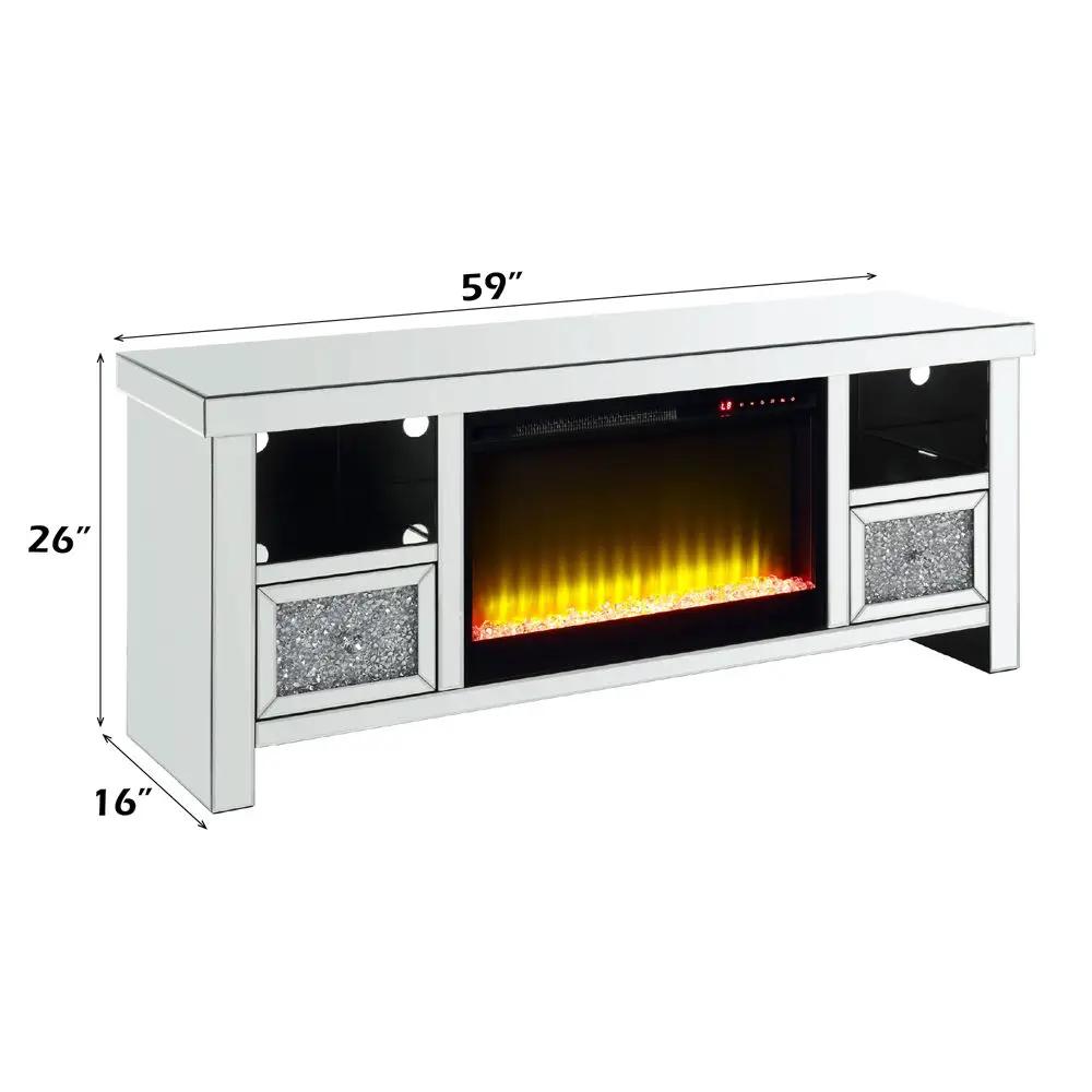 Noralie - 26" TV Stand With Fireplace - Mirrored & Faux Diamonds by Unique Piece Furniture