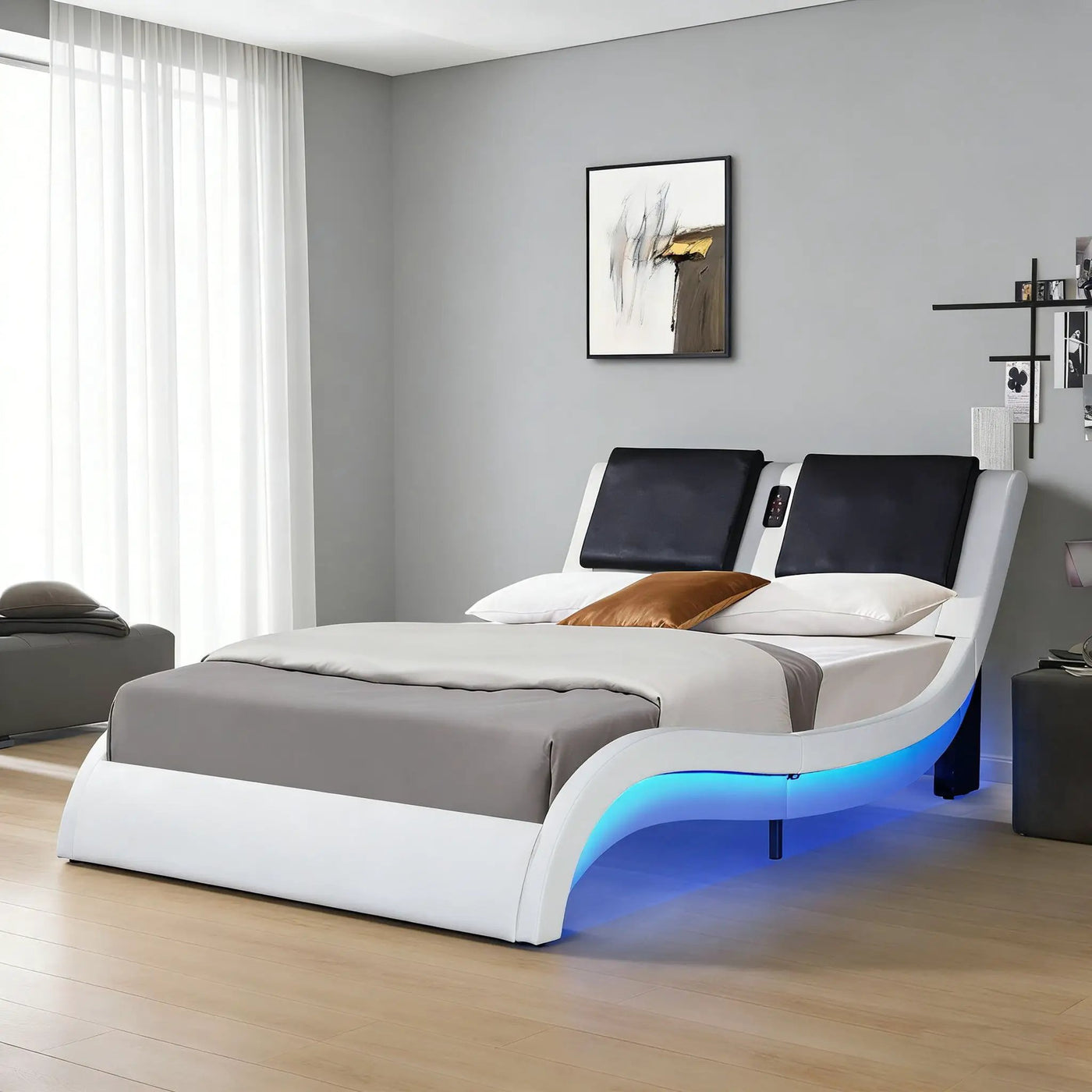 Platform Bed Frame With LED Lighting, Bluetooth Music, Vibration Massage by HouseOfZazla