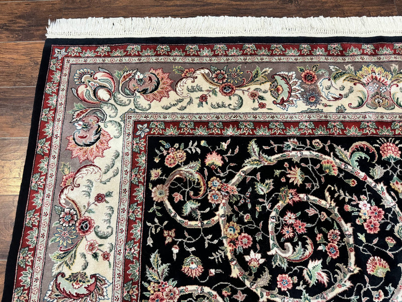 Black Pak Persian Rug 8x11, Floral Pattern, Hand Knotted Vintage Wool Rug with Silk Highlights, Fine 200 KPSI by Jewel Rugs