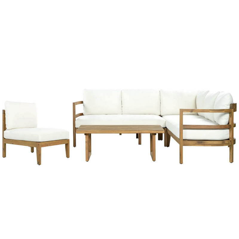 Outdoor Acacia Wood 5-Seater Sectional Sofa Set by HouseOfZazla