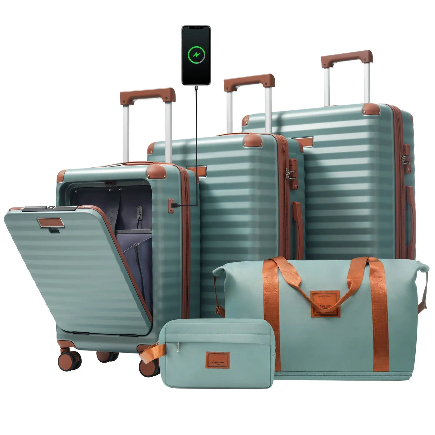 Deluxe 5-Piece Hard-Side Luggage Set with USB and TSA Locks by HouseOfZazla